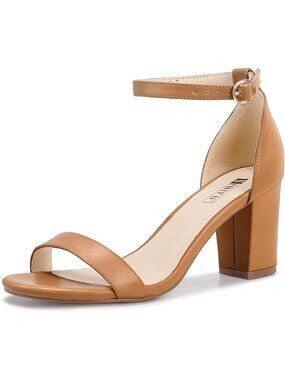 Women's Nude Pu Adjustable Ankle Strap Open Toe Chunky Short Heel Sandals